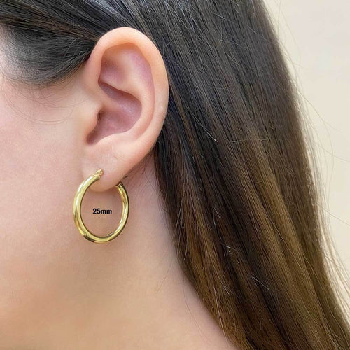 3mm Gold Tube Hoop Earrings