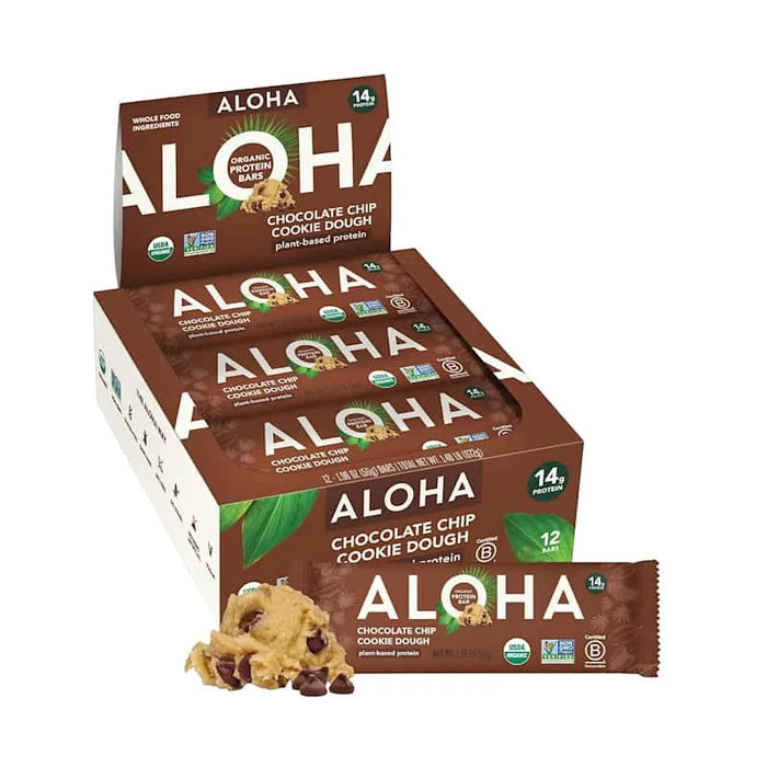 ALOHA Chocolate Chip Cookie Dough Plant-Based Protein Bars 14g Protein 12 Count