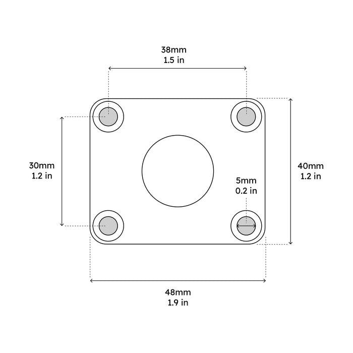 Image of Offroam AMPS Mounting Base dimensional drawing.