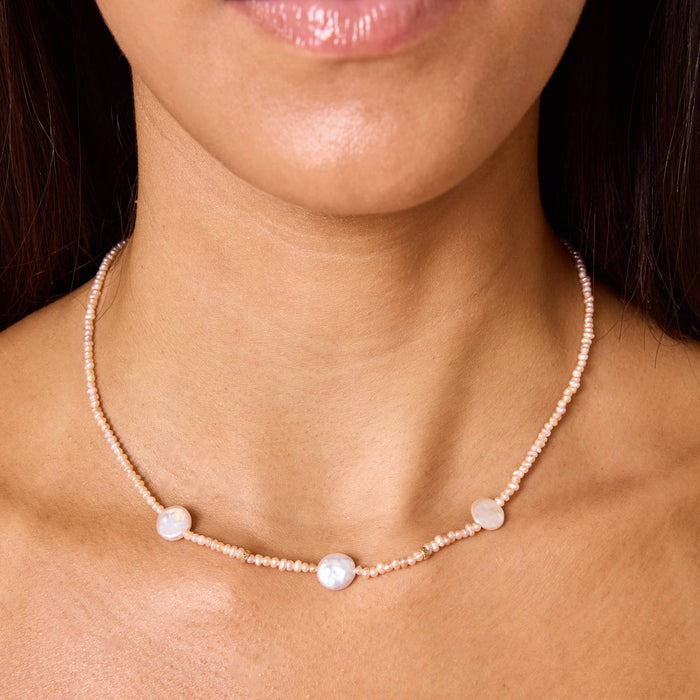 Baroque Coin Pearl Station Necklace