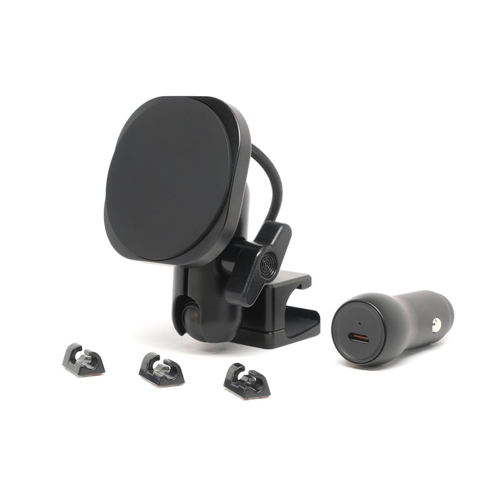 Image of Offroam MagSafe-compatible Phone Mount for BMW X5 2024-2026 | X6 2024-2027 | X7 2023-2027. This premium phone mount installs easily without drilling or glue. High force magnets hold phone on any trail, road, or track. Perfect placement without blocking screens, driver view, or air flow. Fully adjustable positioning.