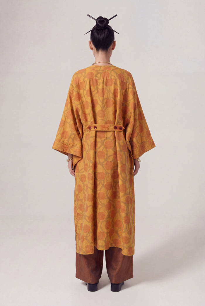 Bronz Desenli Kaftan Elbise-Y264014036