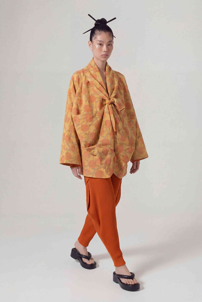 Bronz Desenli Önden Bağlama Detaylı Kimono-Y265015031