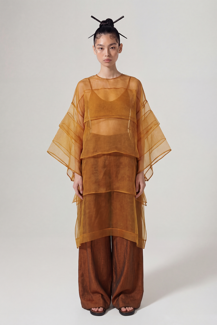 Bronz Organze Oversize Tunik Bluz-Y261011059