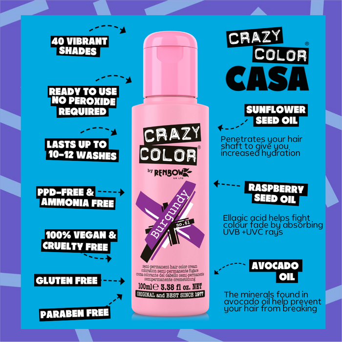 Burgundy (Rich Purple) - Semi-Permanent Hair Dye - Crazy Color