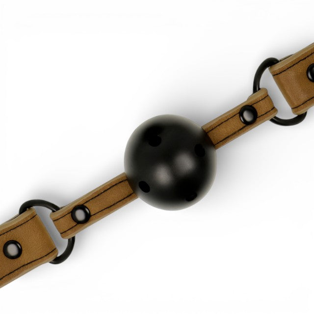 Căluș FETISH SUBMISSIVE Breathable Gag, pentru jocuri erotice BDSM, cu bilă din neopren, culoare maro