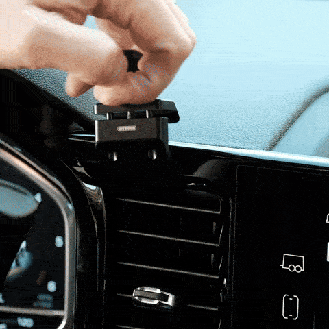 Video of Offroam Phone Mount installation for Chevrolet Silverado 2022-2026 | Silverado HD 2024-2026 and GMC Sierra 1500 2022-2026 | Sierra HD 2024-2026 with 13.4-in. display. This premium phone mount installs easily without drilling or glue. Spring loaded Universal holder for use with any phone. Perfect placement without blocking screens, driver view, or air flow. Fully adjustable positioning.