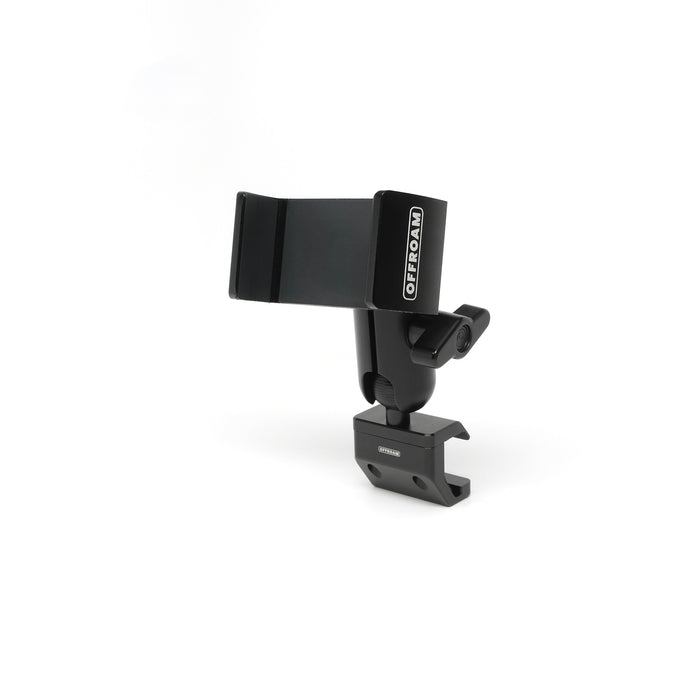 Image of Offroam Phone Mount for Chevrolet Silverado 2022-2026 | Silverado HD 2024-2026 and GMC Sierra 1500 2022-2026 | Sierra HD 2024-2026 with 13.4-in. display. This premium phone mount installs easily without drilling or glue. Spring loaded Universal holder for use with any phone. Perfect placement without blocking screens, driver view, or air flow. Fully adjustable positioning.