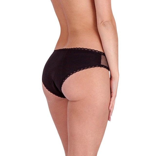 Chilot menstrual FEMME RÉPUBLIQUE Braga Menstrual Daily, cu segmente din plasă pe șolduri, mărime XL, negru