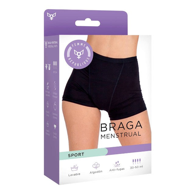 Chilot menstrual FEMME RÉPUBLIQUE Braga Menstrual Sport, design tip boxeri, mărime 2XL, negru