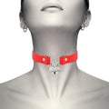Choker COQUETTE Hand Crafted Choker, din piele vegană, accesoriu cu inimă, culoare roșu cu argintiu, 40 cm