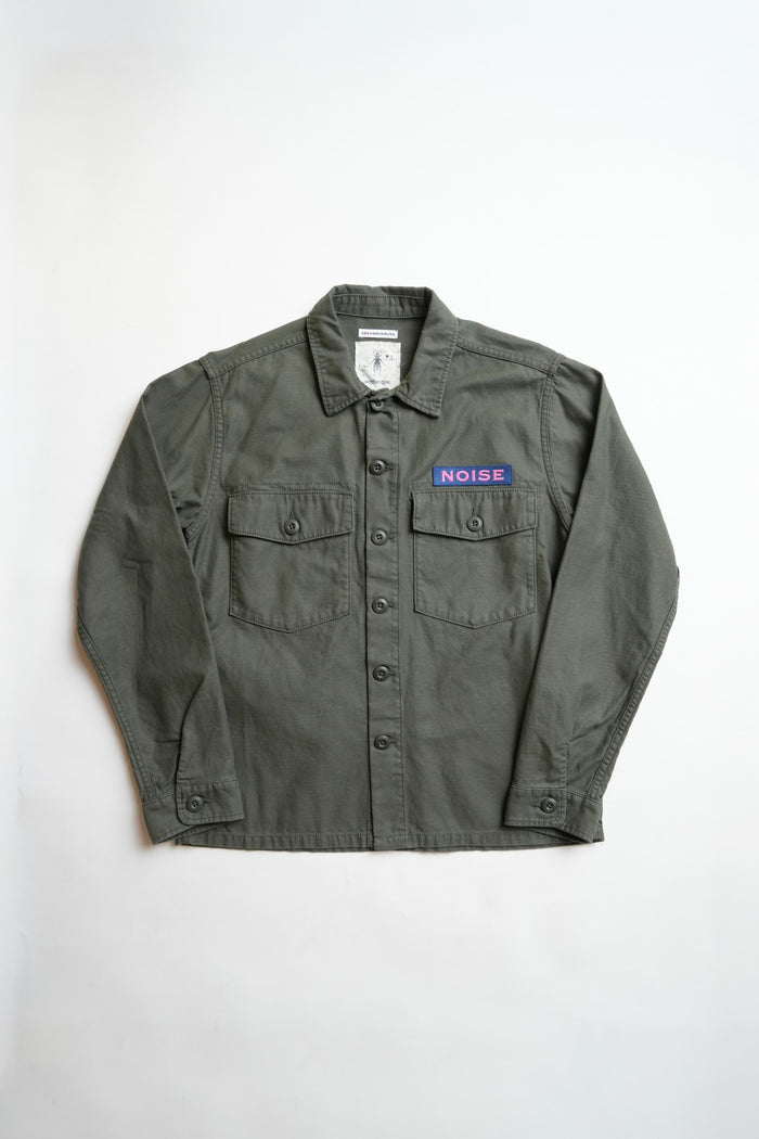 COTTON BACK SATIN OG SHIRT WITH EMBROIDERY - GREEN