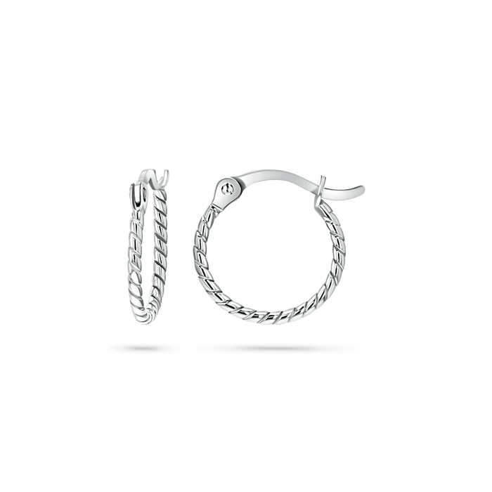 Twisted 14K solid gold dainty hoop earrings in white gold
