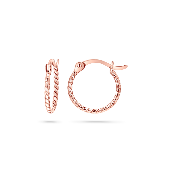 Twisted and dainty hoop earrings in 14K solid rose gold