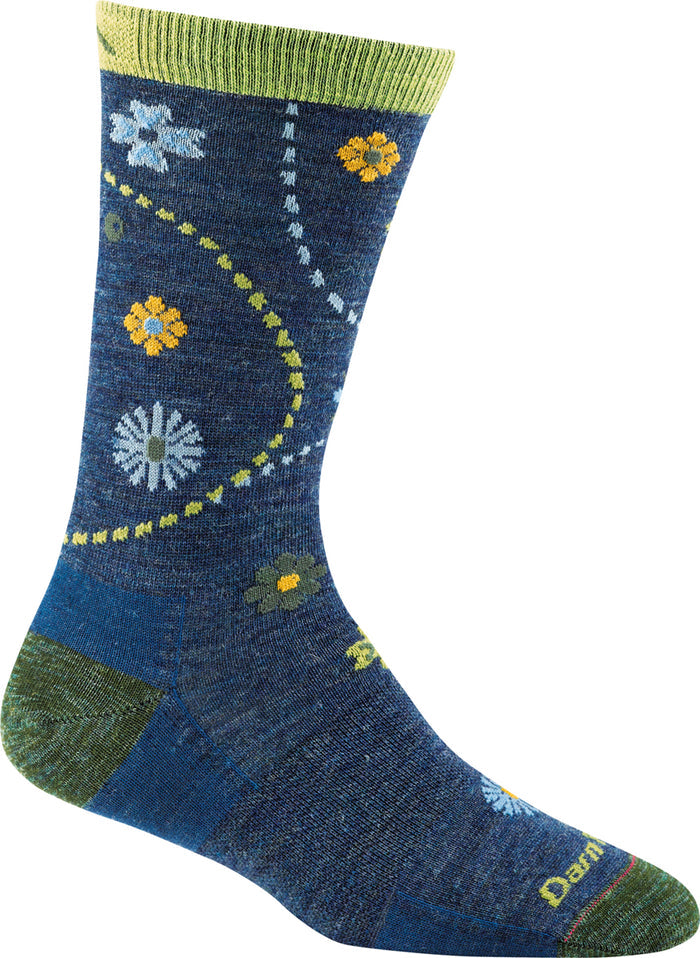 Women's Darn Tough Garden Crew Light Sock in Denim Heather from the side view
