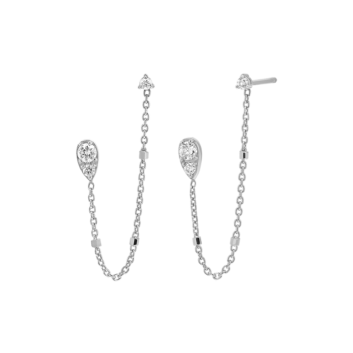 Diamond Pear Chain Duo Stud Earrings