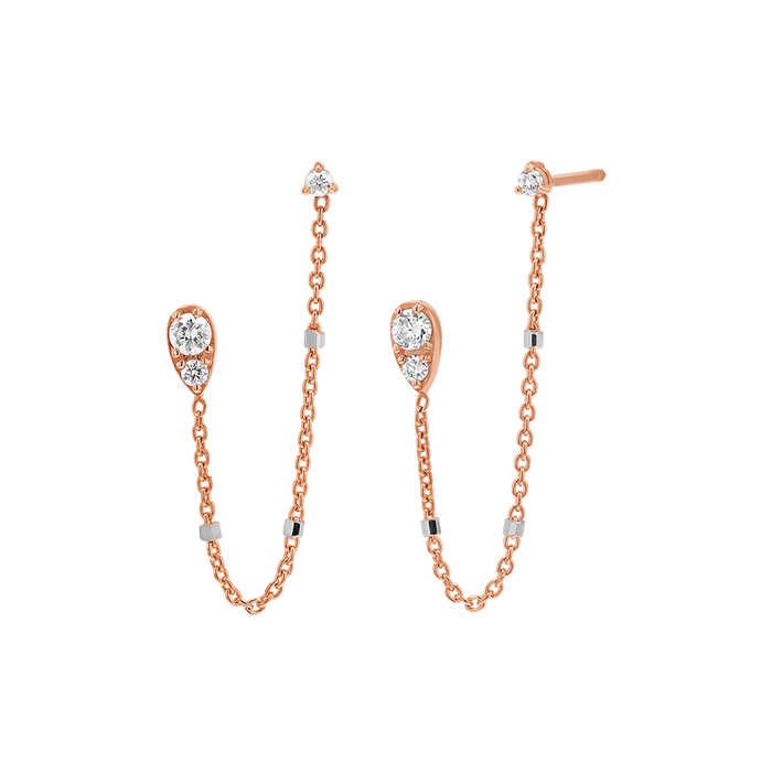 Diamond Pear Chain Duo Stud Earrings