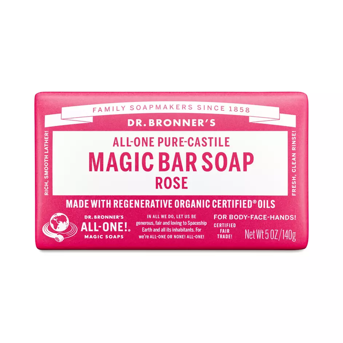Dr. Bronner's Magic Bar Soap in Rose on a white background