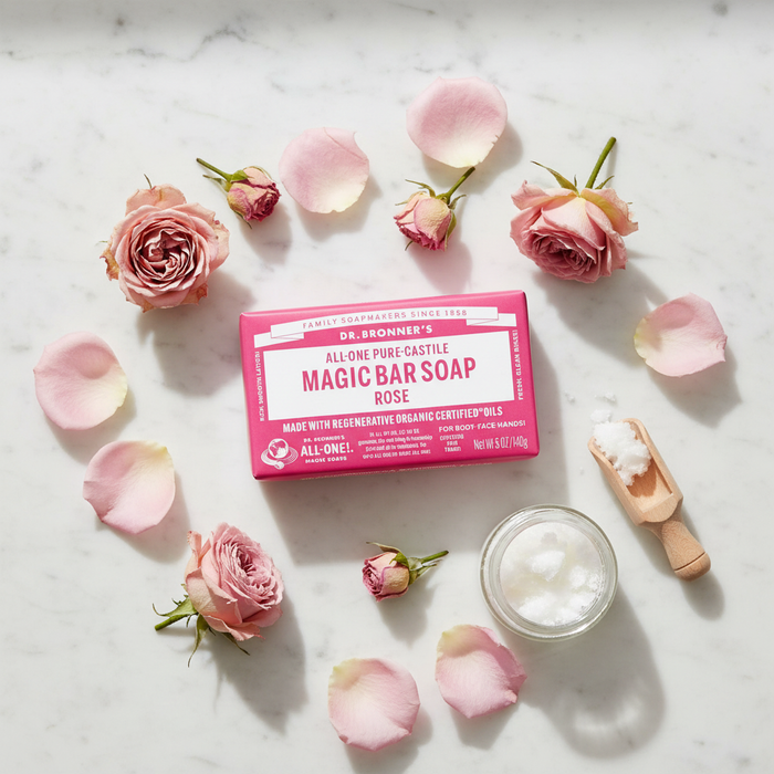 UGC flat lay rose petals organic soap