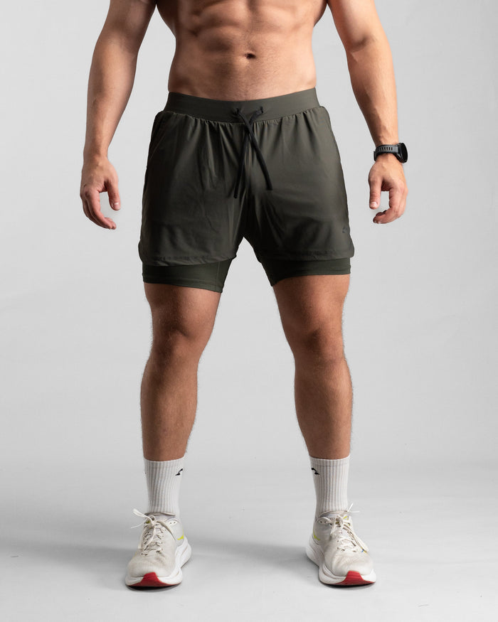 Elite Performance 2in1 Shorts (Tactical Olive) - Athletic Aesthetics