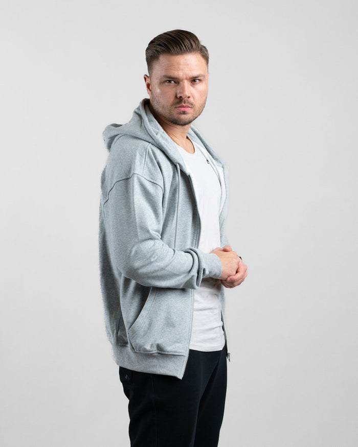 Essential Oversize Zip Hoodie (Grey Marl) - Athletic Aesthetics