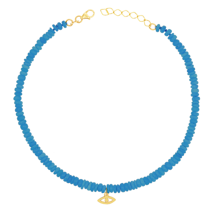 Evil Eye Neon Blue Opal Anklet