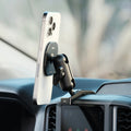 Image of Offroam MagSafe-compatible Phone Mount installed securely in Ford Ranger 2024-2026. This premium phone mount installs easily without drilling or glue. High force magnets hold phone on any trail, road, or track. Perfect placement without blocking screens, driver view, or air flow. Fully adjustable positioning.