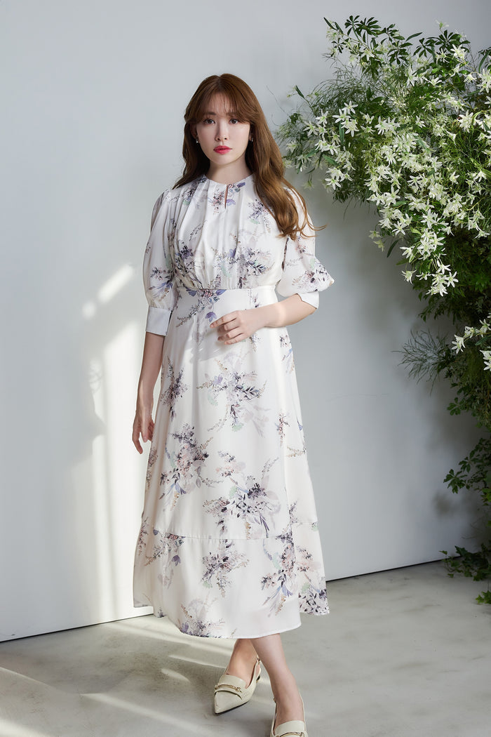 French Bouquet Puff Sleeve Dress