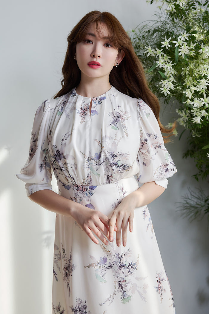 French Bouquet Puff Sleeve Dress