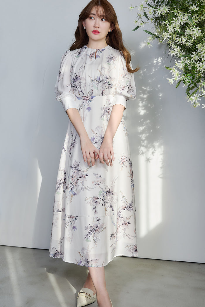 French Bouquet Puff Sleeve Dress