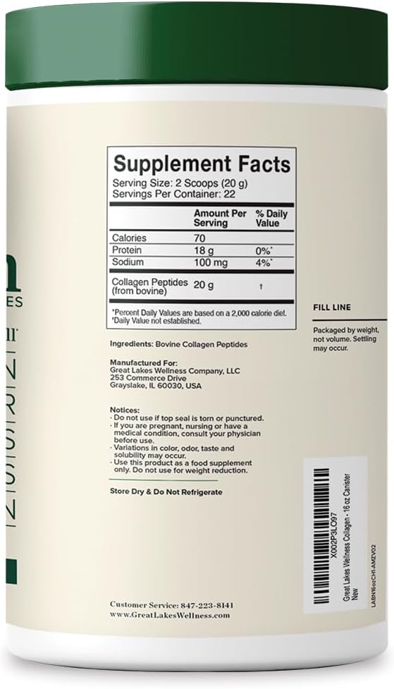 Great Lakes Wellness Collagen Peptides Powder back