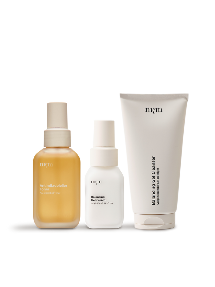 Antimikrobieller Toner, Balancing Gel Cream und Balancing Gel Cleanser von nkm