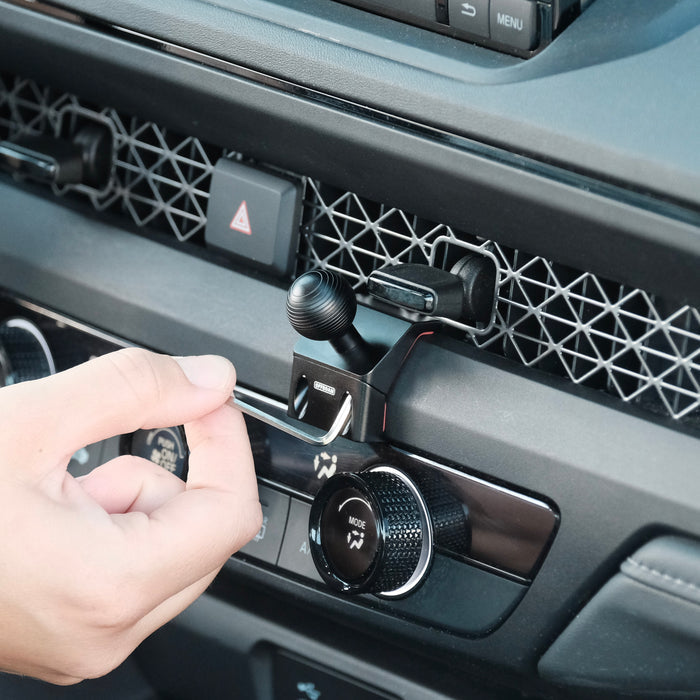 Image of Offroam Mounting Base installed securely in Honda Accord 2023-2026. This premium all metal phone mounting base installs easily without drilling or glue. Perfect placement without blocking screens, driver view, or air flow.