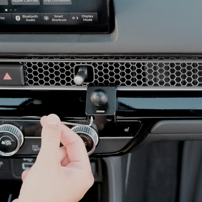 Image of Offroam Mounting Base installed securely in Honda Civic 2022-2026 | CR-V 2023-2026. This premium all metal phone mounting base installs easily without drilling or glue. Perfect placement without blocking screens, driver view, or air flow.