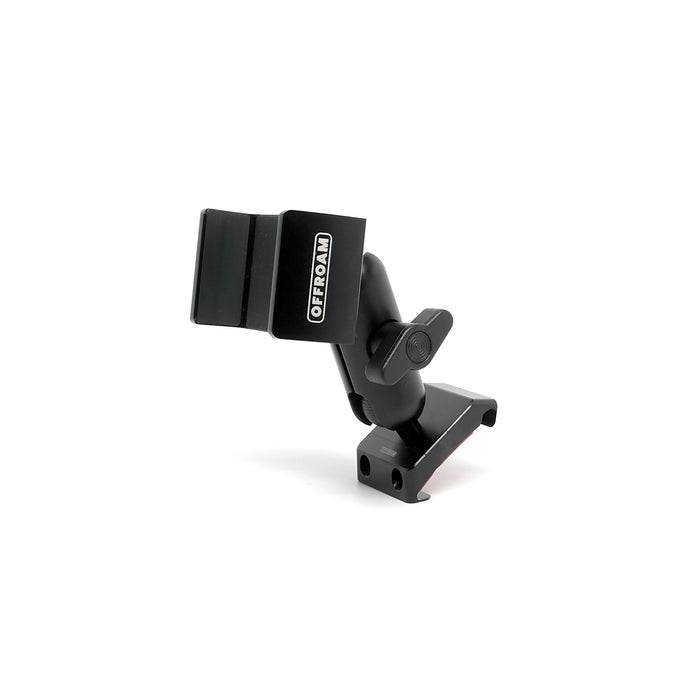 Image of Offroam Phone Mount installed securely in Honda Civic 2022-2026 | CR-V 2023-2026. This premium phone mount installs easily without drilling or glue. Spring loaded Universal holder for use with any phone. Perfect placement without blocking screens, driver view, or air flow. Fully adjustable positioning.