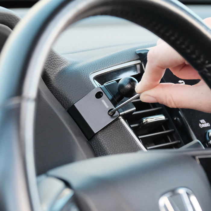Image of Offroam Mounting Base installed securely in Honda Ridgeline 2016-2026 | Passport 2019-2025 | Pilot 2016-2022. This premium all metal phone mounting base installs easily without drilling or glue. Perfect placement without blocking screens, driver view, or air flow.