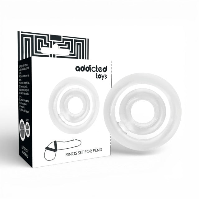 Inel dublu pentru penis ADDICTED TOYS Potenz C-Ring, din silicon flexibil, dimensiuni 20 x 40 mm, transparent
