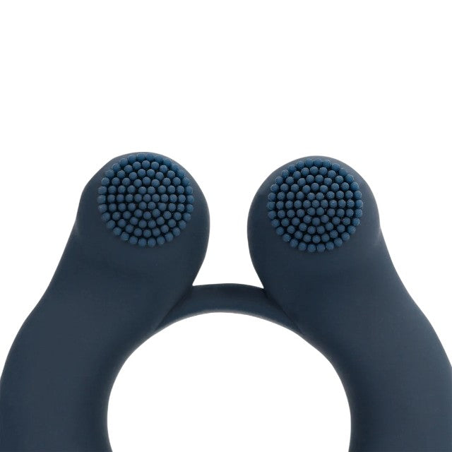 Inel vibrator pentru penis LOVELINE Vibrating Cockring with Clitoris Stimulation, 10 funcții de vibrație, albastru