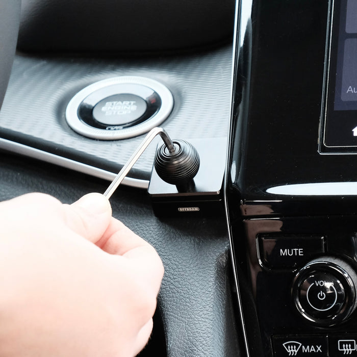 Image of Offroam Mounting Base installation for Jeep Grand Cherokee 2022-2026. This premium all metal phone mounting base installs easily without drilling or glue. Perfect placement without blocking screens, driver view, or air flow.