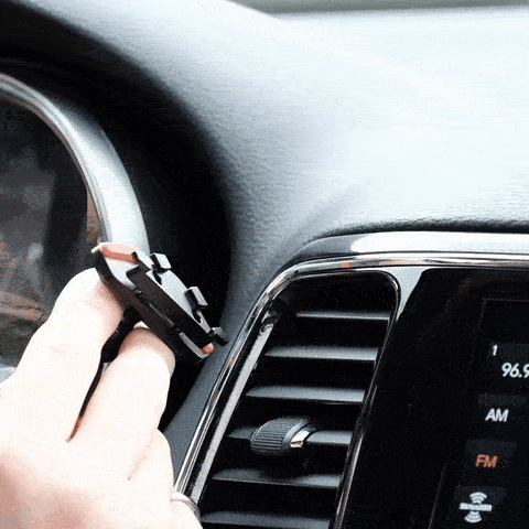 Image of Offroam Mounting Base installation for Jeep Grand Cherokee WK2 2014-2022. This premium all metal phone mounting base installs easily without drilling or glue. Perfect placement without blocking screens, driver view, or air flow.