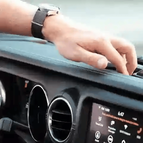 Video of Offroam MagSafe-compatible Phone Mount installed securely in Jeep Wrangler 2018-2023 | Gladiator 2019-2023. This premium phone mount installs easily without drilling or glue. High force magnets hold phone on any trail, road, or track. Perfect placement without blocking screens, driver view, or air flow. Fully adjustable positioning.