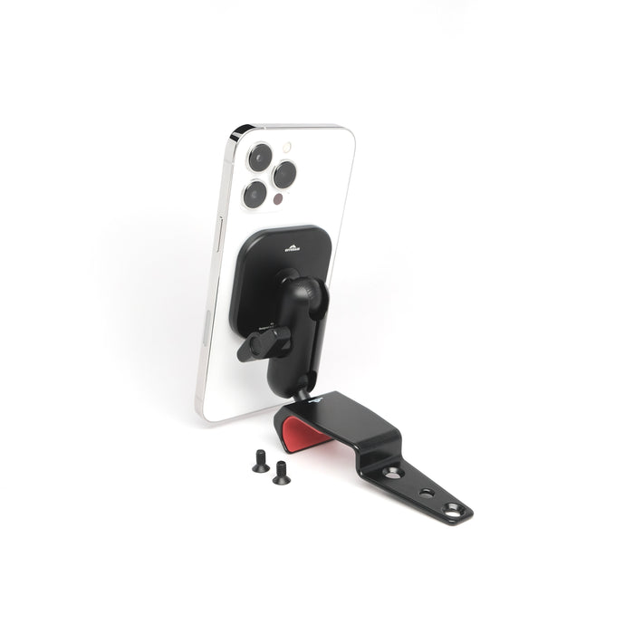 Image of Offroam MagSafe-compatible Phone Mount for Jeep Wrangler | Gladiator 2024-2026. This premium phone mount installs easily without drilling or glue. High force magnets hold phone on any trail, road, or track. Perfect placement without blocking screens, driver view, or air flow. Fully adjustable positioning.