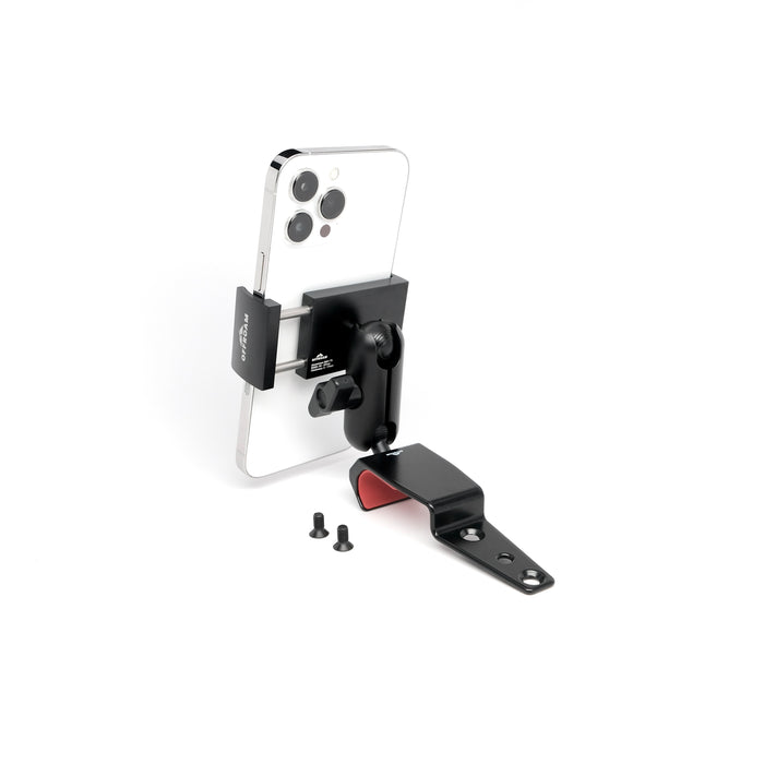 Image of Offroam Phone Mount for Jeep Wrangler | Gladiator 2024-2026. This premium phone mount installs easily without drilling or glue. Spring loaded Universal holder for use with any phone. Perfect placement without blocking screens, driver view, or air flow. Fully adjustable positioning.