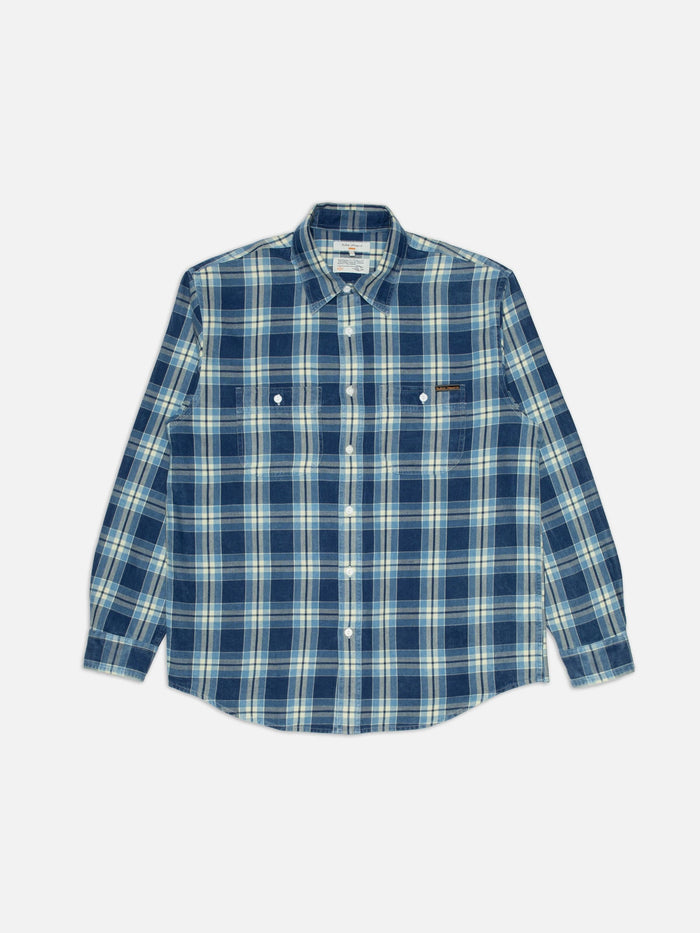 Julian Worker Shirt Checked - Indigo