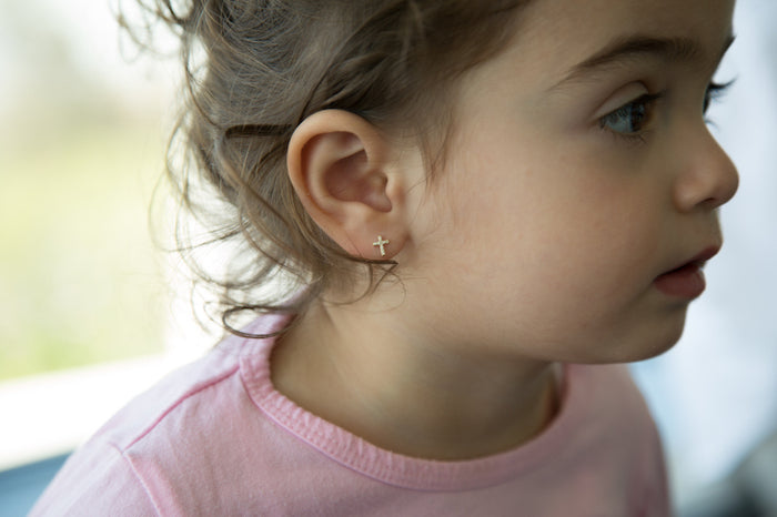 Kids Diamond Pave Cross Earrings