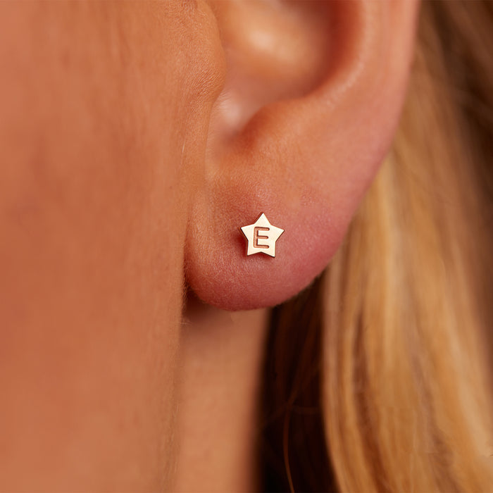 Kids Initial Star Stud Earrings