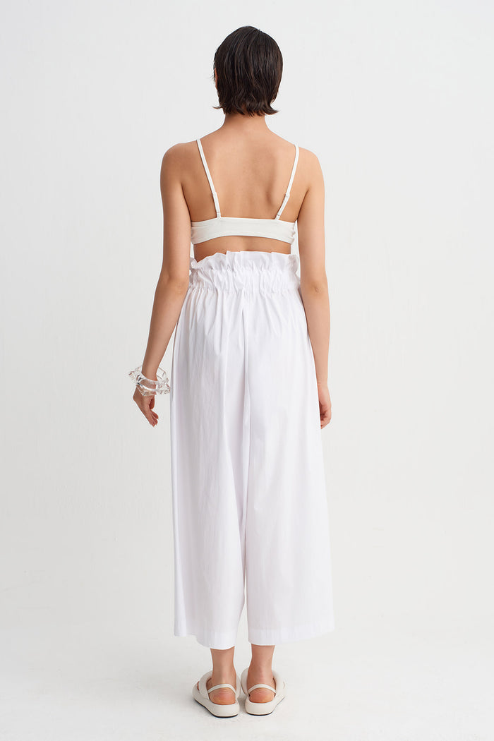 Kırık Beyaz Bağlama Detaylı Poplin Pantolon-Y263013093