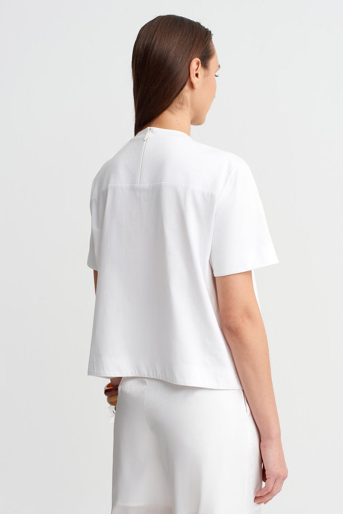 Kırık Beyaz İşlemeli  T-Shirt-Y261011062
