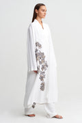 Kırık Beyaz İşlemeli Uzun Kimono-Y265015034