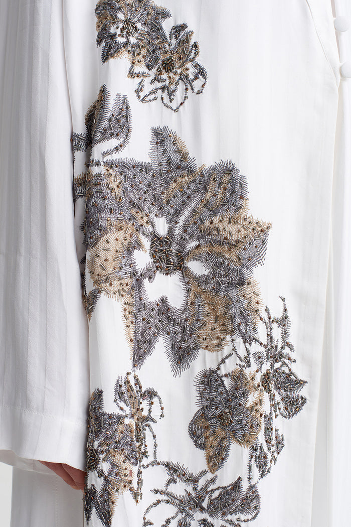 Kırık Beyaz İşlemeli Uzun Kimono-Y265015034